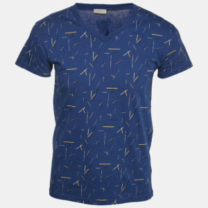 Dior Homme Blue Printed Jersey V-Neck T-Shirt XS