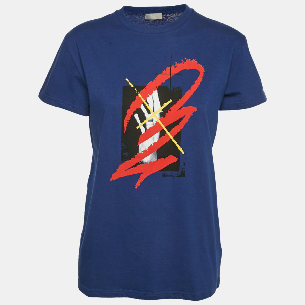 Dior Homme Blue Printed Jersey Crewneck T-Shirt XS