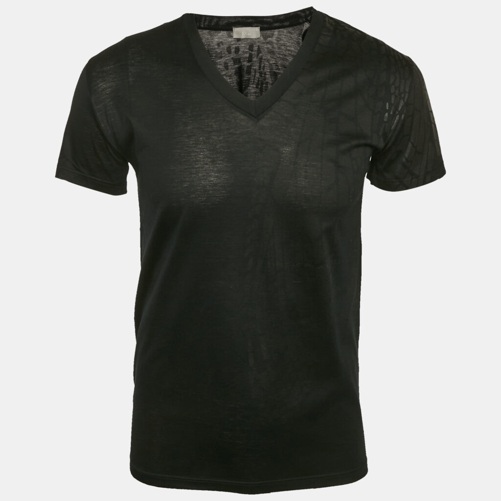 Dior Homme Black Printed Jersey V-Neck T-Shirt S