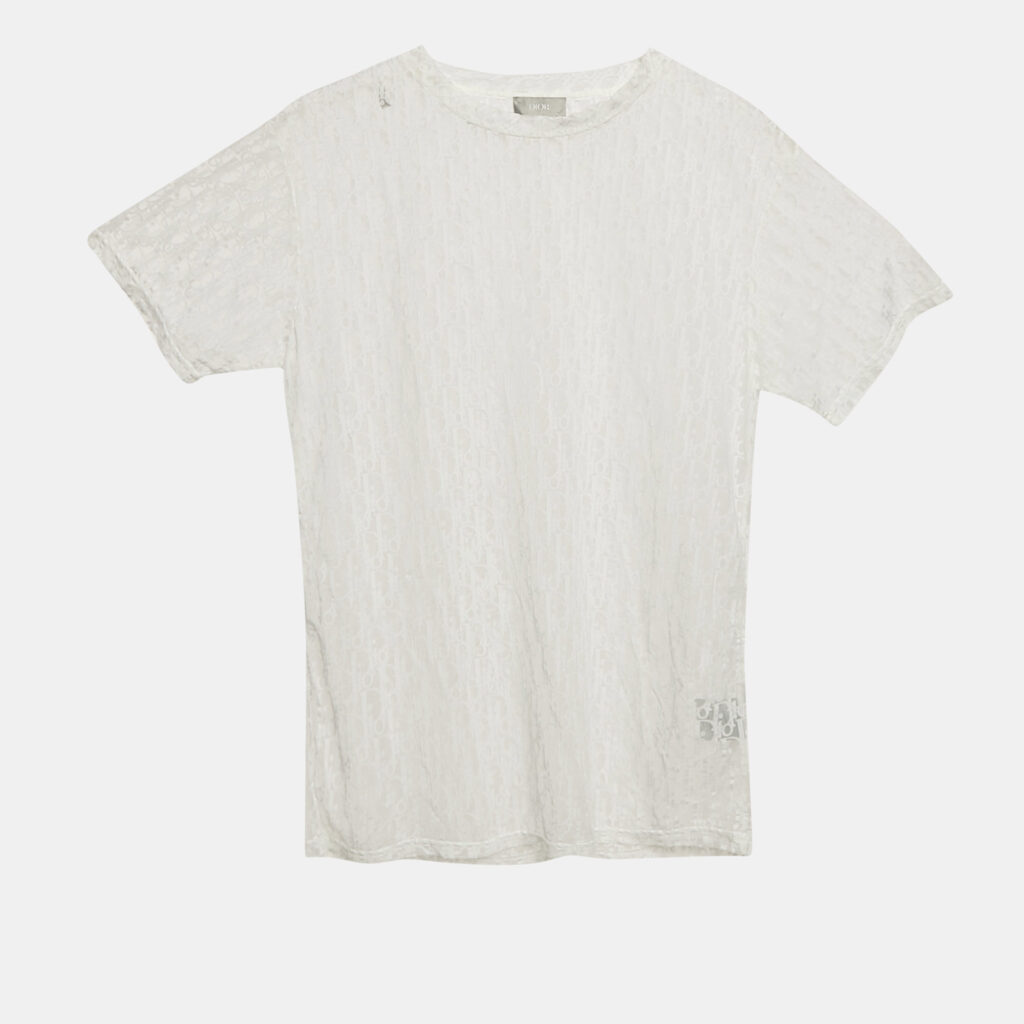 Dior Homme White Oblique Mesh Sheer T-Shirt XS