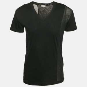 Dior Homme Black Sheer Panelled Jersey  V-Neck T-Shirt S