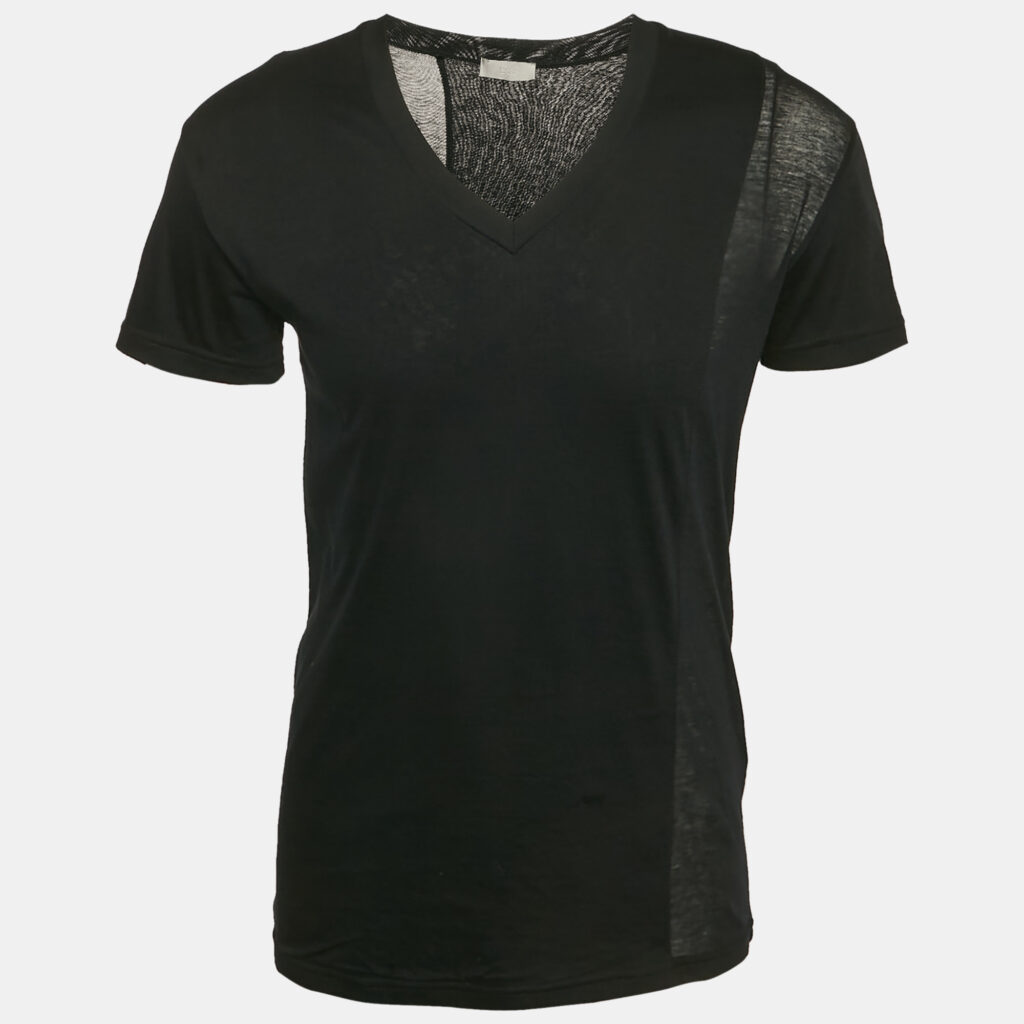 luxury-men-dior-homme-used-clothes-p1144886-001 Dior Homme Black Sheer Panelled Jersey V-Neck T-Shirt S