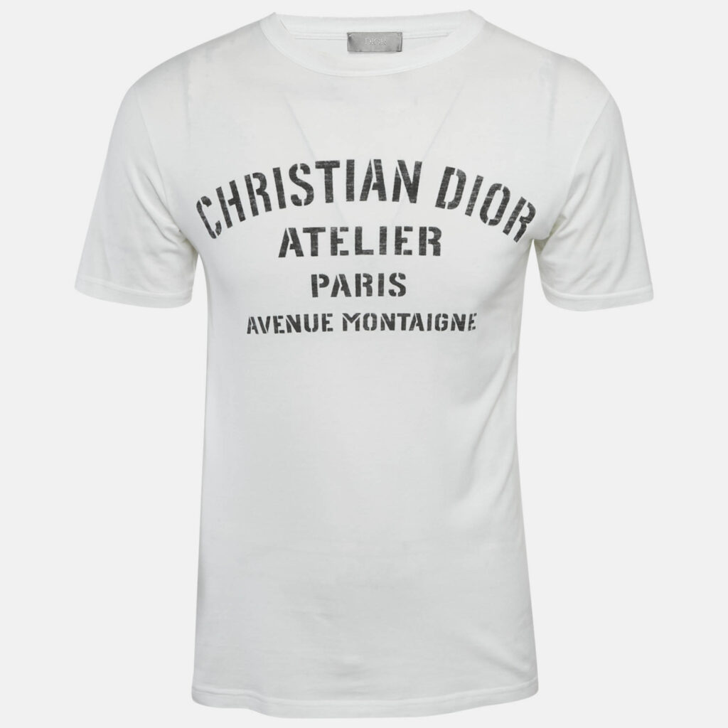 luxury-men-dior-homme-used-clothes-p1169445-001 Dior Homme White Printed Jersey Crewneck T-Shirt XS