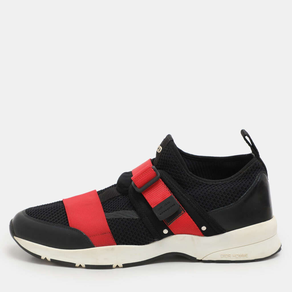 luxury-men-dior-homme-used-shoes-p1163394-001 Dior Homme Black/Red Mesh and Leather B21 Slip On Sneakers Size 43.5