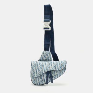Dior Blue/White Oblique Kasuri Denim and Leather Saddle Bag