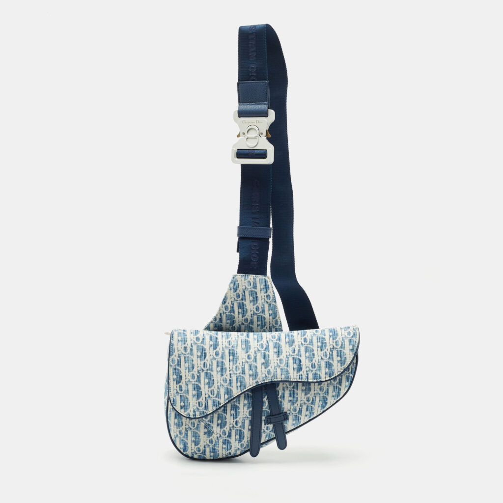 luxury-men-dior-new-bags-p1162866-007 Dior Blue/White Oblique Kasuri Denim and Leather Saddle Bag