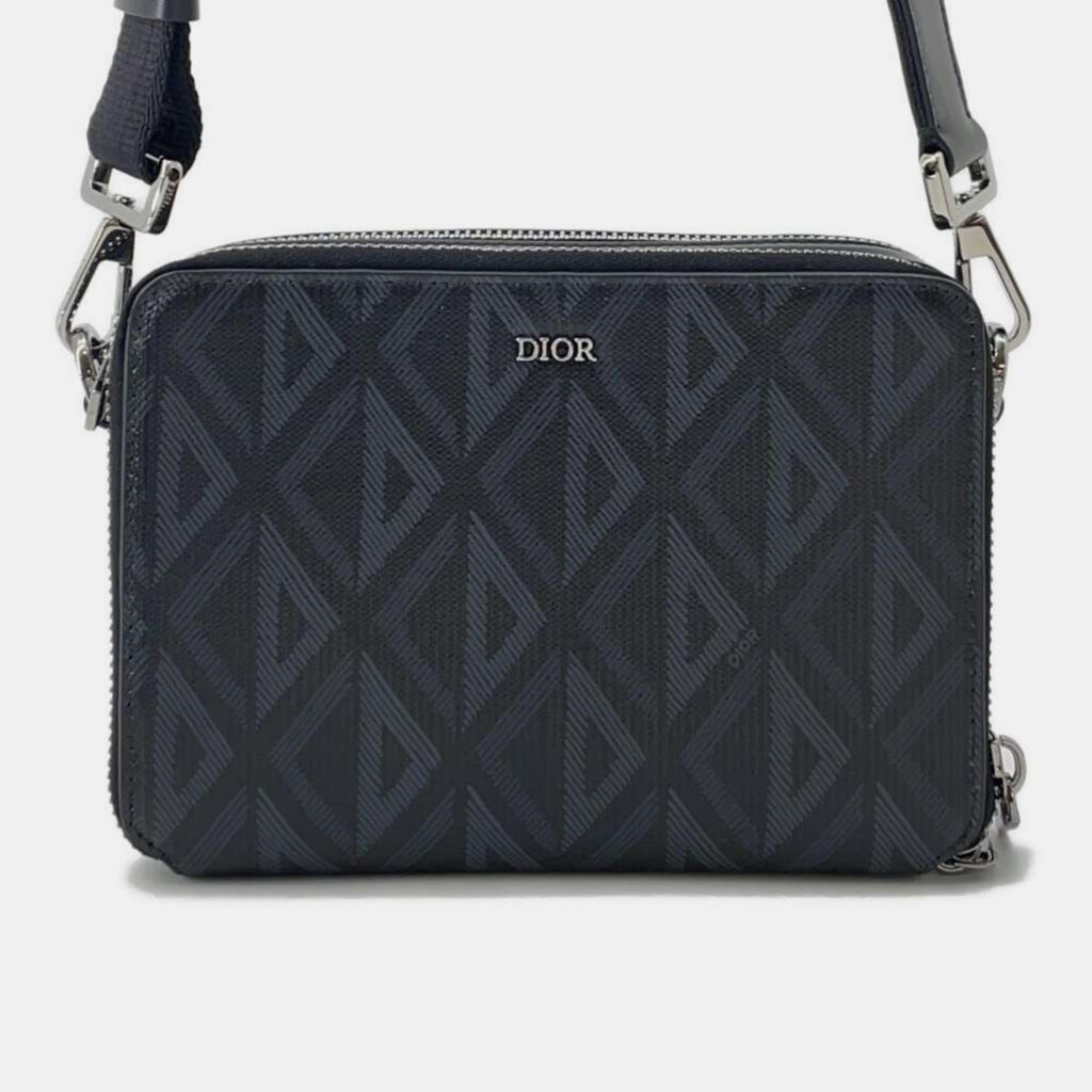 luxury-men-dior-used-bags-p1111175-007 Dior Black PVC Coated Canvas CD Diamond Shoulder Bag