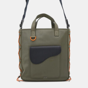 Dior Khaki Black Nylon Leather Sacai Saddle Tote Bag