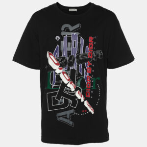Dior Homme Black Printed & Embroidered Cotton Knit T-Shirt L