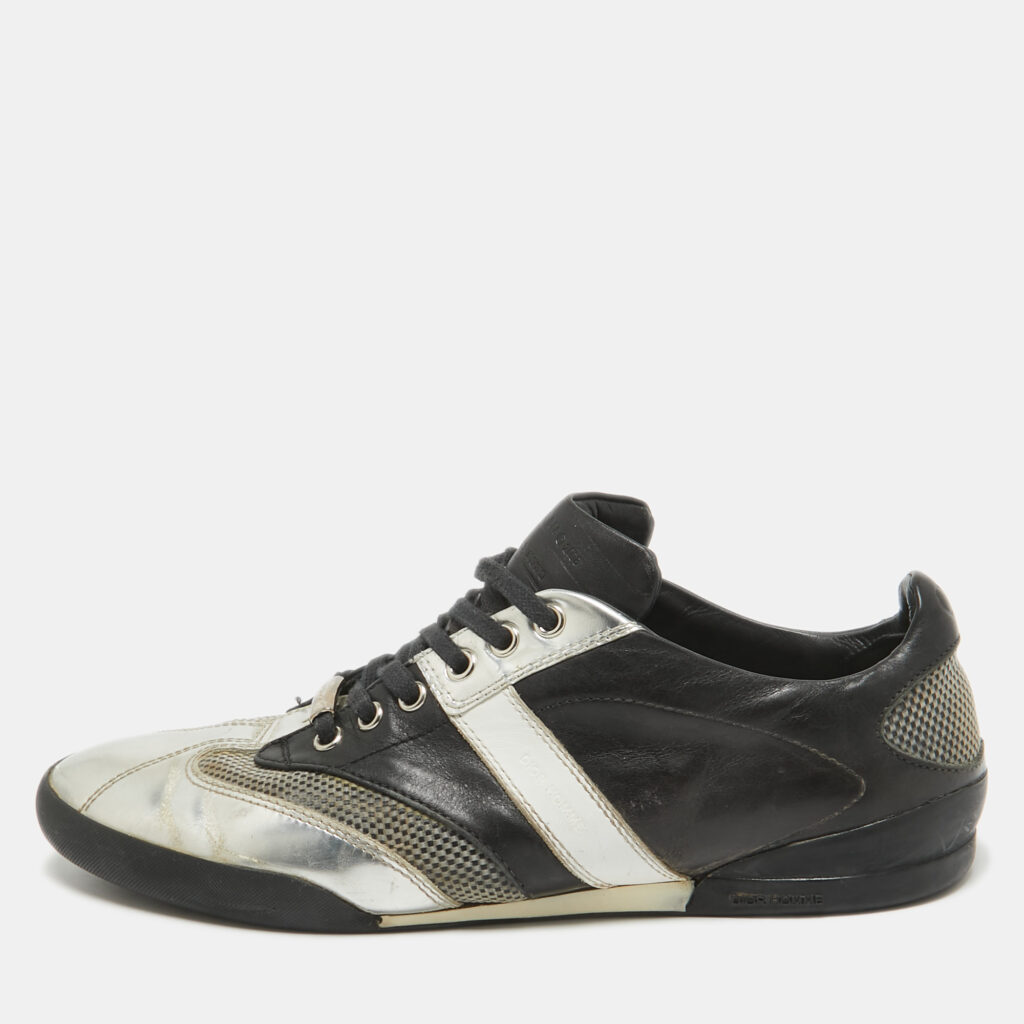 luxury-men-dior-used-shoes-p1055582-001 Dior Black/Silver Leather Logo Low Top Sneakers Size 39