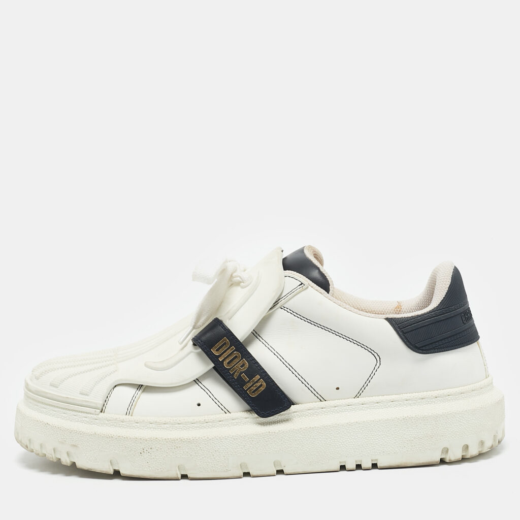 luxury-men-dior-used-shoes-p1158547-009 Dior White/Navy Blue Leather and Rubber Dior ID Lace Up Sneakers Size 40