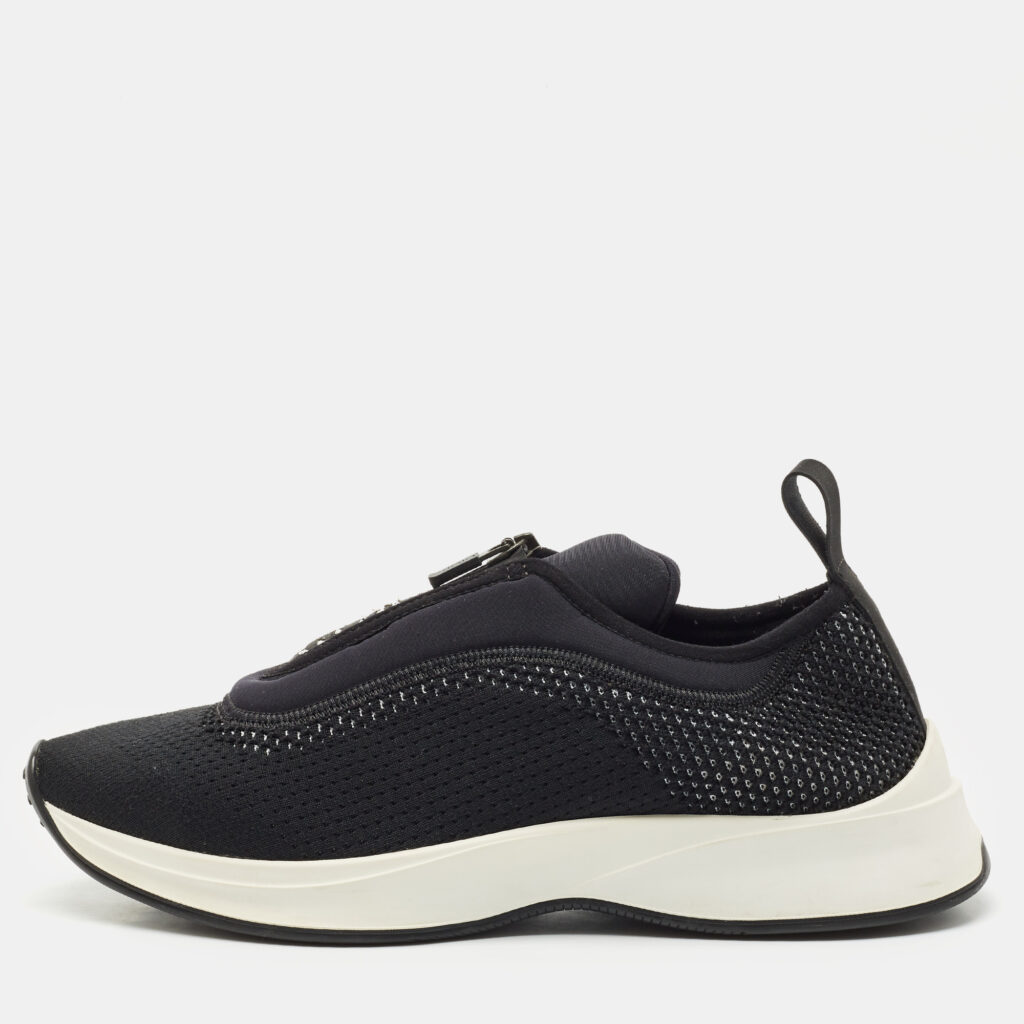 luxury-men-dior-used-shoes-p1160258-006 Dior Black Knit Fabric and Neoprene B25 Slip On Sneakers Size 40