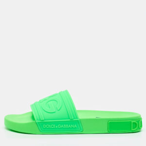 Dolce & Gabbana Green Rubber Logo Flat Slides Size 41