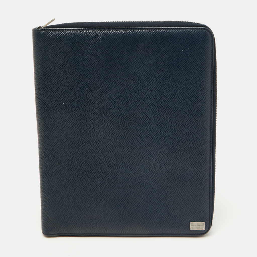 luxury-men-dolcegabbana-used-accessories-p1122003-011 Dolce & Gabbana Navy Blue Leather Business Organizer