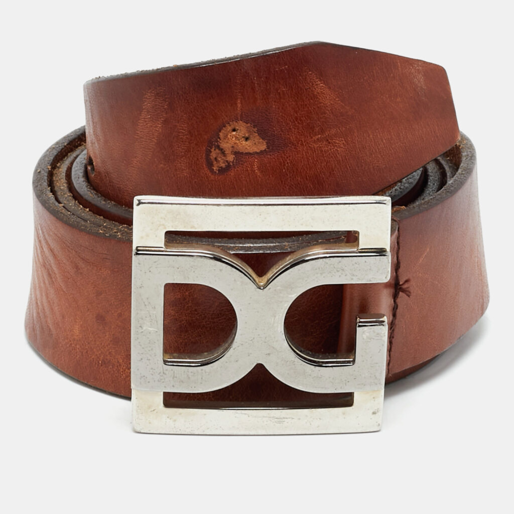 luxury-men-dolcegabbana-used-accessories-p1166461-001 Dolce & Gabbana Brown Leather DG Logo Belt 100CM