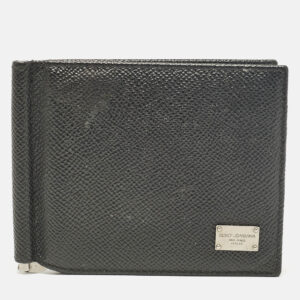 Dolce & Gabbana Black Leather Money Clip Bifold Card Holder