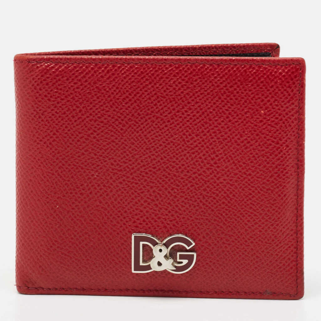 luxury-men-dolcegabbana-used-bags-p1137819-011 Dolce & Gabbana Red Leather Logo Plaque Bifold Wallet