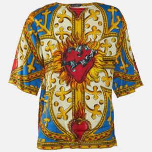 Dolce & Gabbana Multicolor Sacred Heart Print Linen & Cotton Oversized T-Shirt L