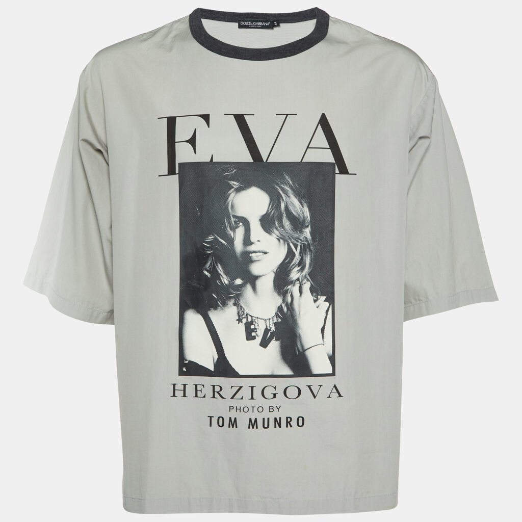 Dolce & Gabbana x Tom Munro Grey Eva Herzigova Print Cotton Oversized T-Shirt XS