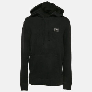 Dolce & Gabbana Black Logo Plaque Wool Knit Hooded Sweater XL