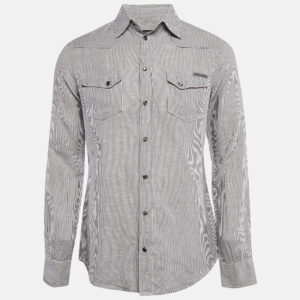 Dolce & Gabbana Grey Stripe Cotton Button Front Shirt M