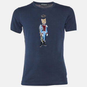 Dolce & Gabbana Navy Blue Cotton Royal Pet Patch Detail T-Shirt XS