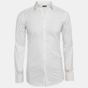 Dolce & Gabbana Gold White Striped Cotton Button Front Shirt S