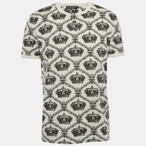 Dolce & Gabbana White Printed Cotton Knit Henley T-Shirt XXL