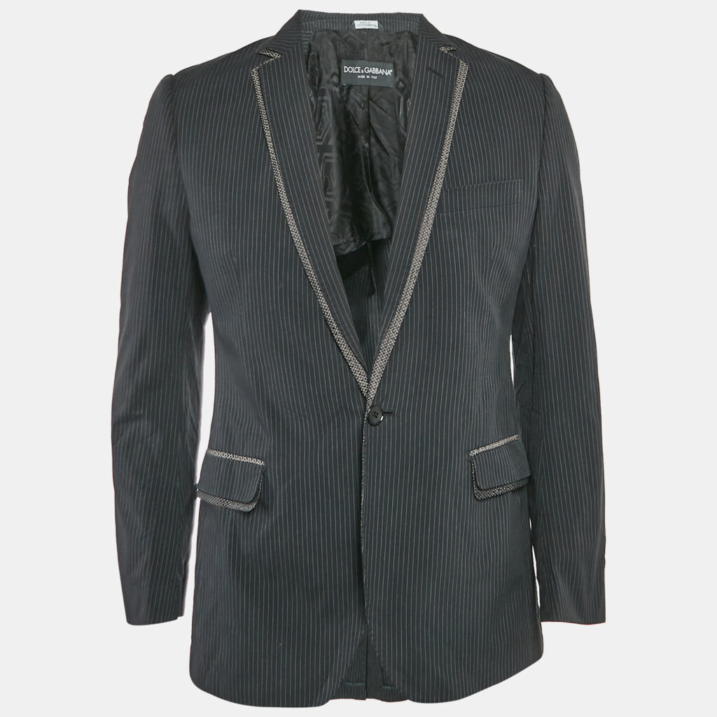 Dolce & Gabbana Black Stripe Cotton Single Breasted Blazer M