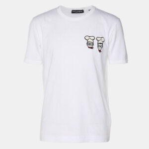 Dolce & Gabbana White Cotton Cross-Stitch Chef Patch T-Shirt S