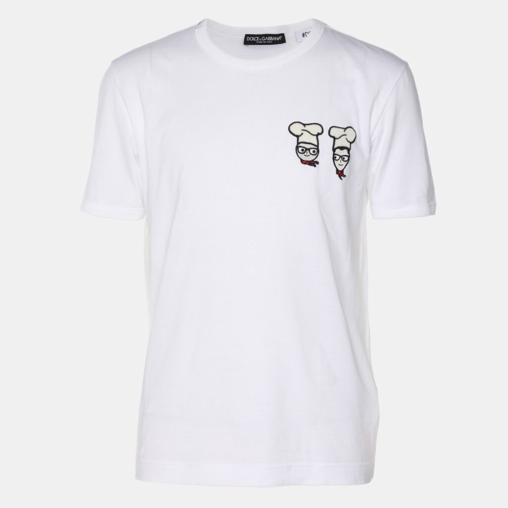 Dolce & Gabbana White Cotton Cross-Stitch Chef Patch T-Shirt S