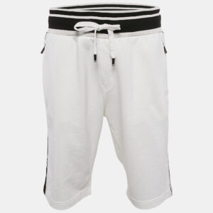Dolce & Gabbana White Logo Intarsia Cotton Bermuda Shorts XXL