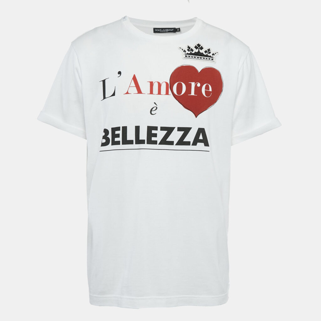 Dolce & Gabbana White L'Amore Print Jersey Applique T-Shirt L