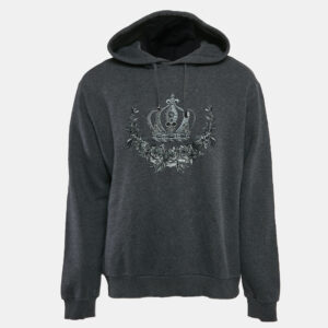 Dolce & Gabbana Grey Crown Embroidered Cotton Hoodie XXL