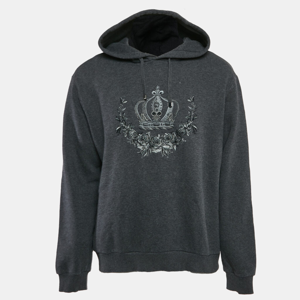 luxury-men-dolcegabbana-used-clothes-p1121442-003 Dolce & Gabbana Grey Crown Embroidered Cotton Hoodie XXL