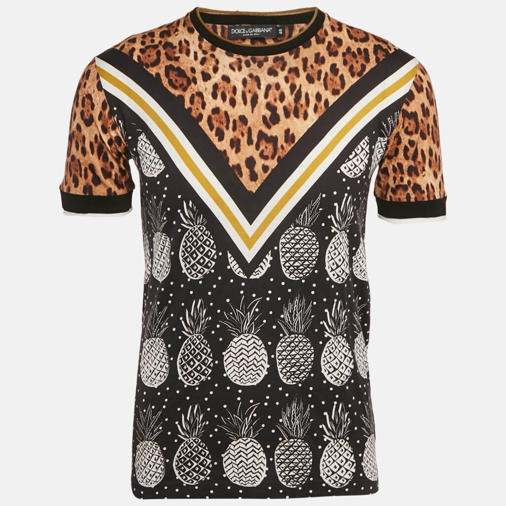 luxury-men-dolcegabbana-used-clothes-p1121556-006 Dolce & Gabbana Multicolor/Brown Printed Cotton Crew Neck T-Shirt M