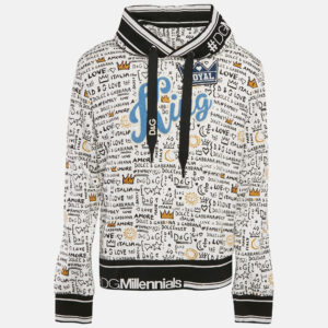 Dolce & Gabbana White Graffiti Print Jersey Cotton Knit Sweatshirt XL