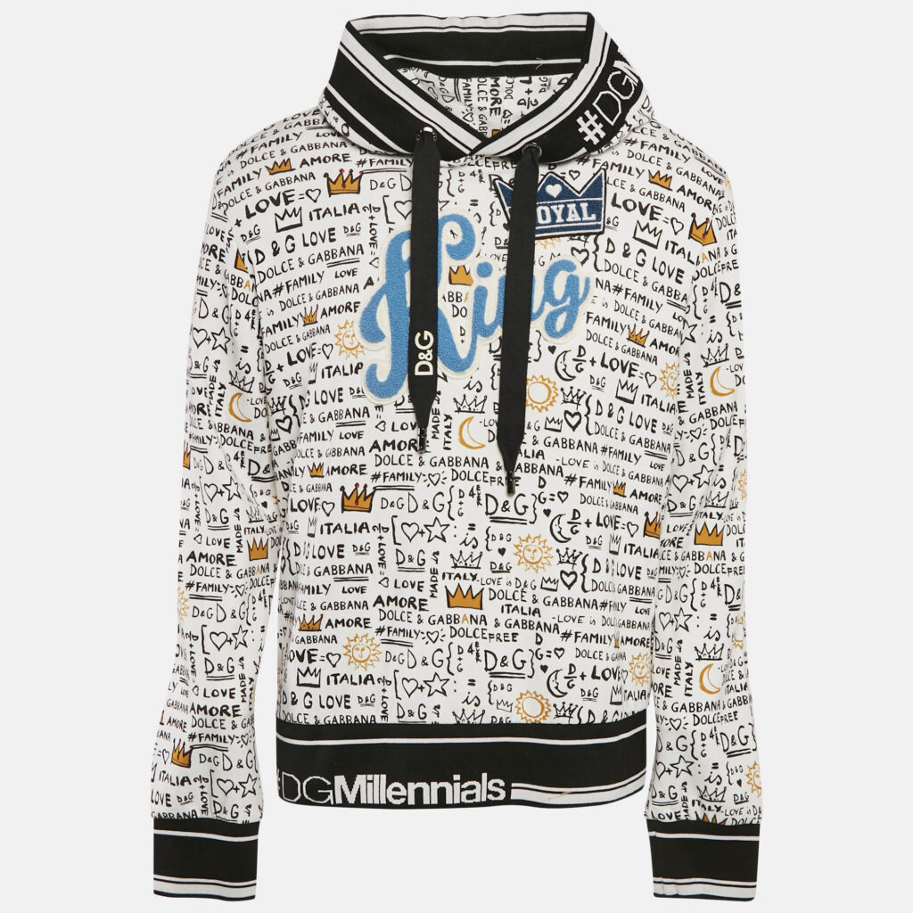 luxury-men-dolcegabbana-used-clothes-p1122102-001 Dolce & Gabbana White Graffiti Print Jersey Cotton Knit Sweatshirt XL