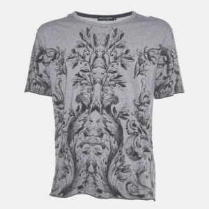 Dolce & Gabbana Grey Printed Viscose/Wool Crew Neck T-Shirt L