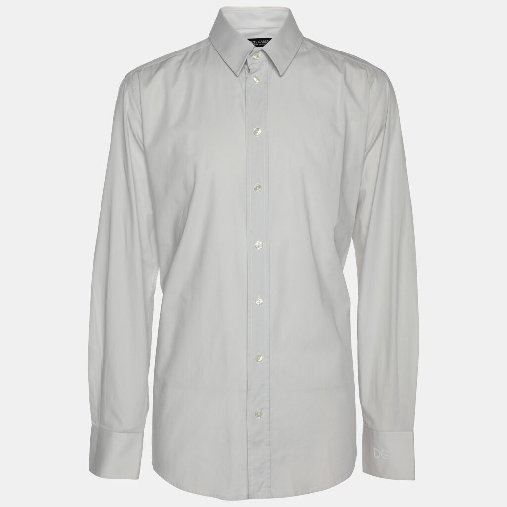 luxury-men-dolcegabbana-used-clothes-p1139082-003 Dolce & Gabbana Light Grey Cotton Blend Button Front Shirt L