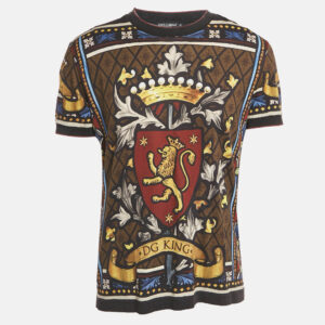 Dolce & Gabbana Black/Brown Crown Print Jersey T-Shirt XL