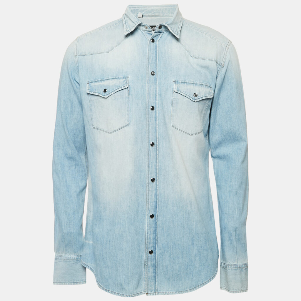 luxury-men-dolcegabbana-used-clothes-p1147431-001 Dolce & Gabbana Blue Faded Denim Sicilia Shirt XL