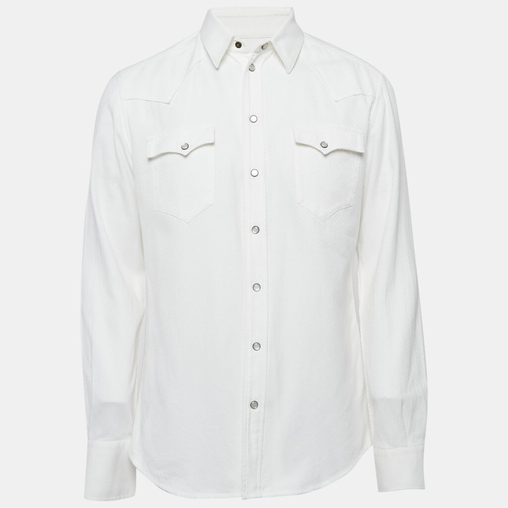 luxury-men-dolcegabbana-used-clothes-p1147457-001 Dolce & Gabbana White Patterned Cotton Sicilia Shirt XL