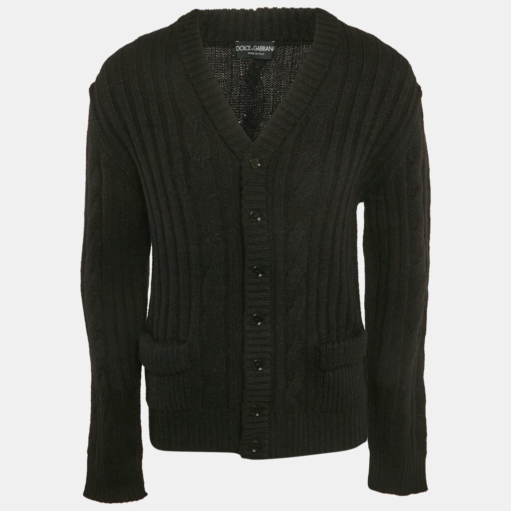 Dolce & Gabbana Black Cable Knit Cardigan L
