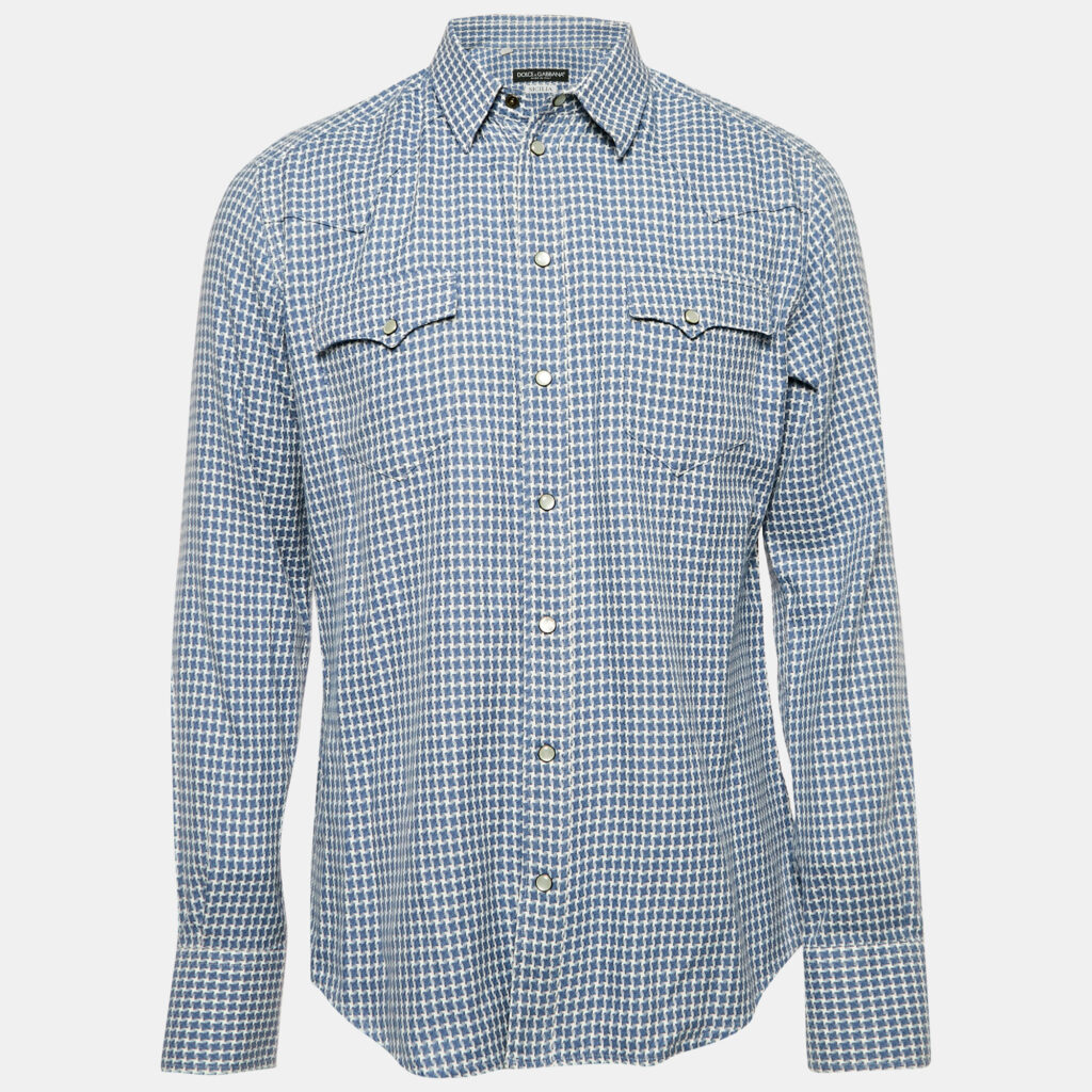 luxury-men-dolcegabbana-used-clothes-p1149243-003 Dolce & Gabbana Blue Jacquard Sicilia Shirt XL