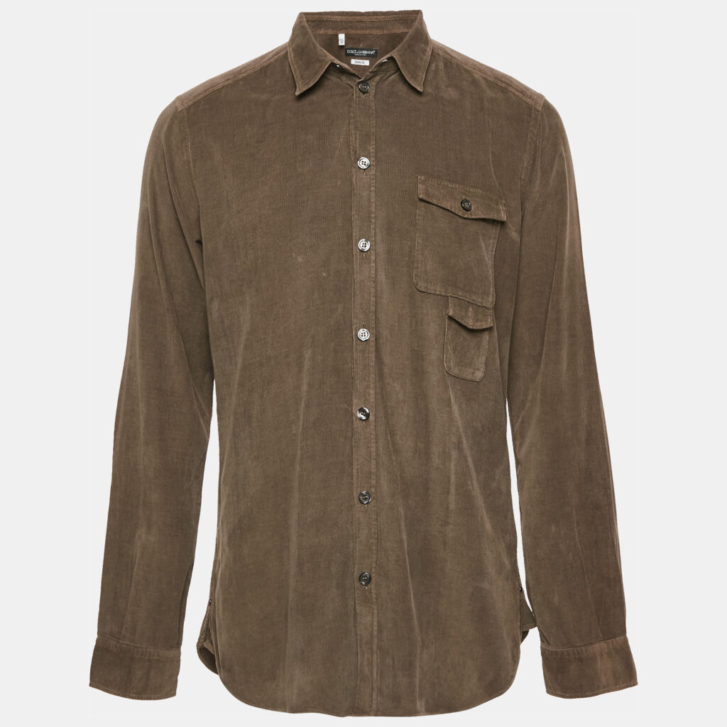 luxury-men-dolcegabbana-used-clothes-p1149298-001 Dolce & Gabbana Brown Corduroy Gold Shirt XL