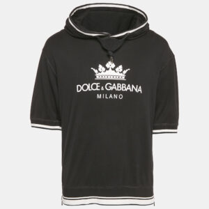 Dolce & Gabbana Black Logo Print Cotton Short Sleeve Hoodie S