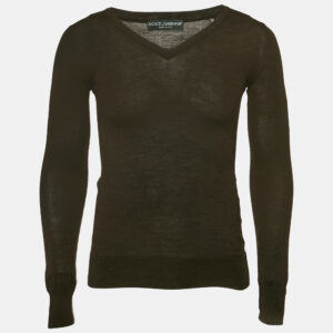 Dolce & Gabbana Brown Knit V-Neck Sweater S