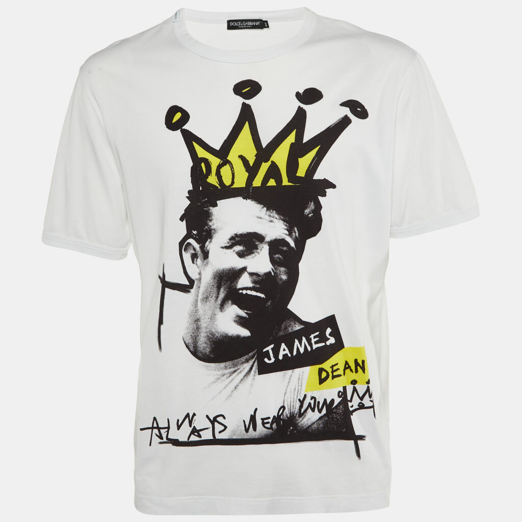 luxury-men-dolcegabbana-used-clothes-p1152321-005 Dolce & Gabbana White Graphic Print Cotton Crew Neck T-Shirt 5XL