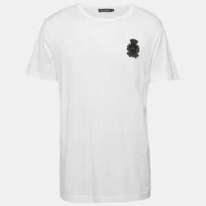 Dolce & Gabbana White Cotton Heraldic Applique Detail T-Shirt XXL